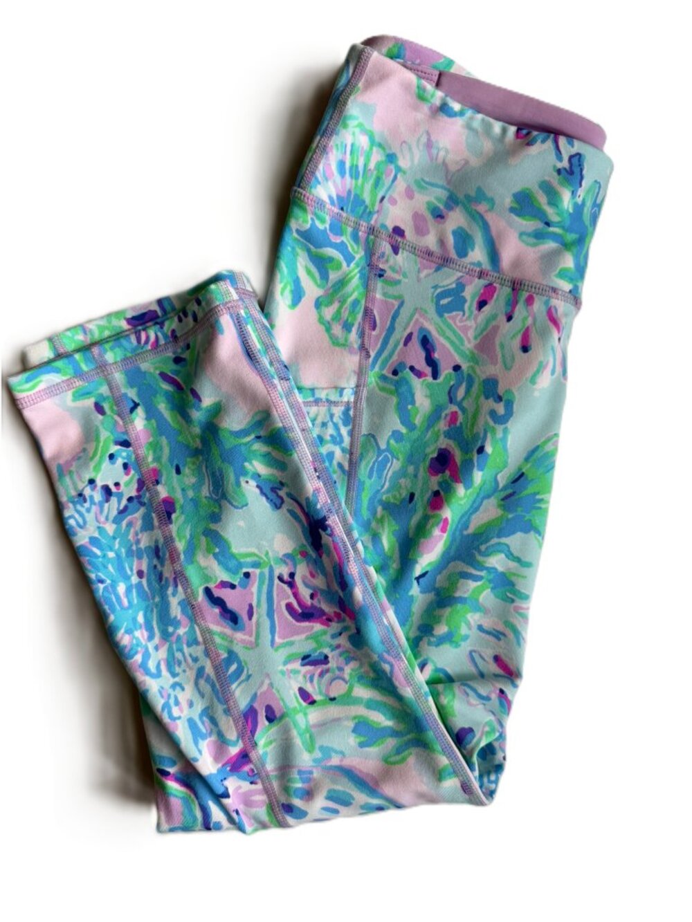 Lilly Pulitzer Luxletic Knee Length Leggings Purple, Turquoise, Lavender Small